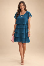 Chiffon A-Line/Princess Scoop Neck Short Mother of the Bride & Groom Dresses Tiered (SHI22500912)