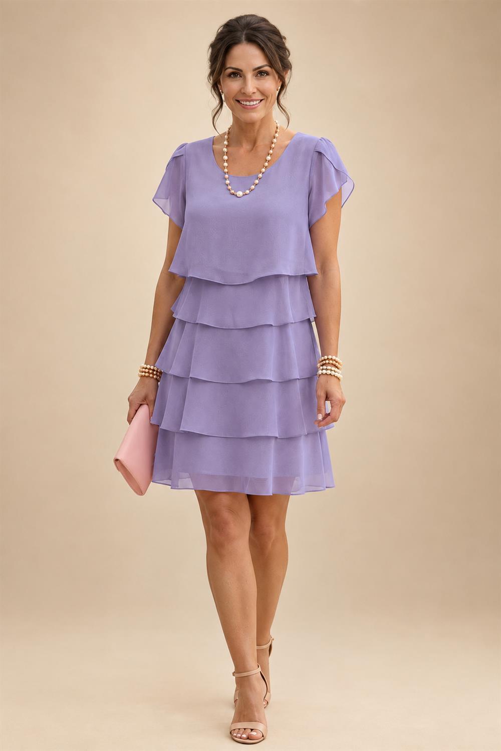 Chiffon A-Line/Princess Scoop Neck Short Mother of the Bride & Groom Dresses Tiered (SHI22500912)