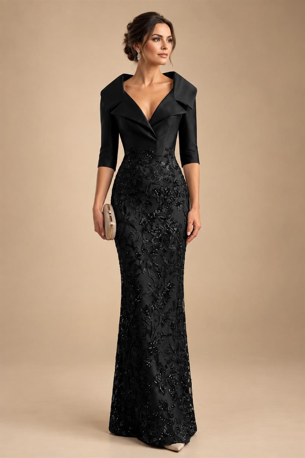 Sequin Floral Sheath Floor-Length Mother of the Bride & Groom Dresses with Satin Bodice (SHI22500925)