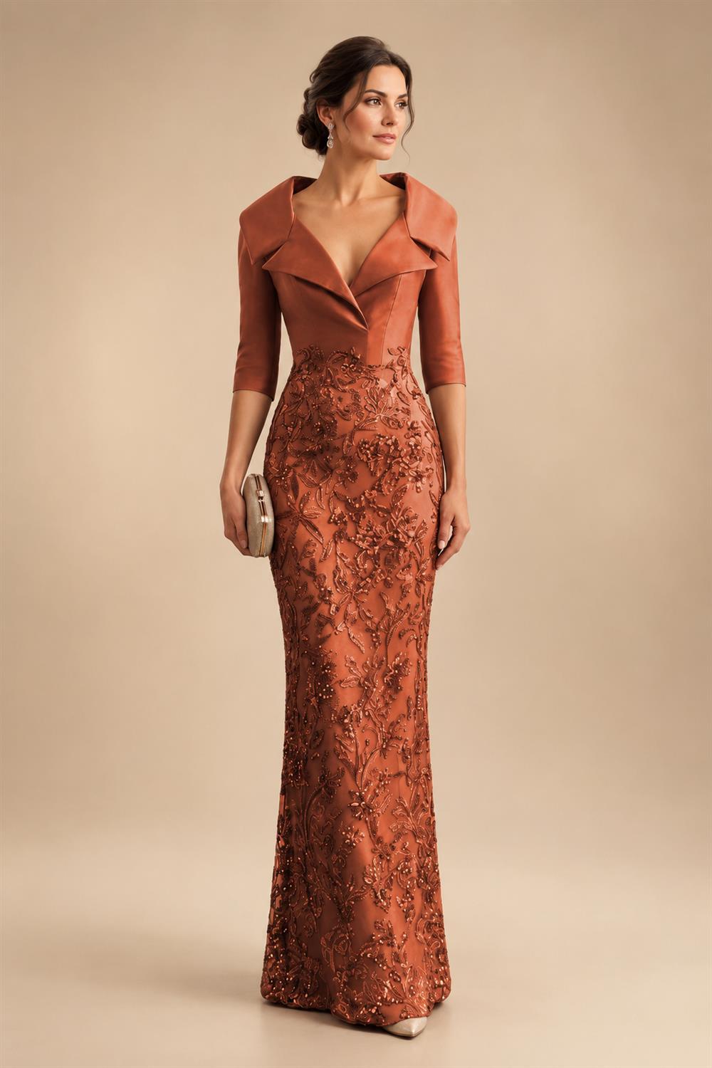 Sequin Floral Sheath Floor-Length Mother of the Bride & Groom Dresses with Satin Bodice (SHI22500925)