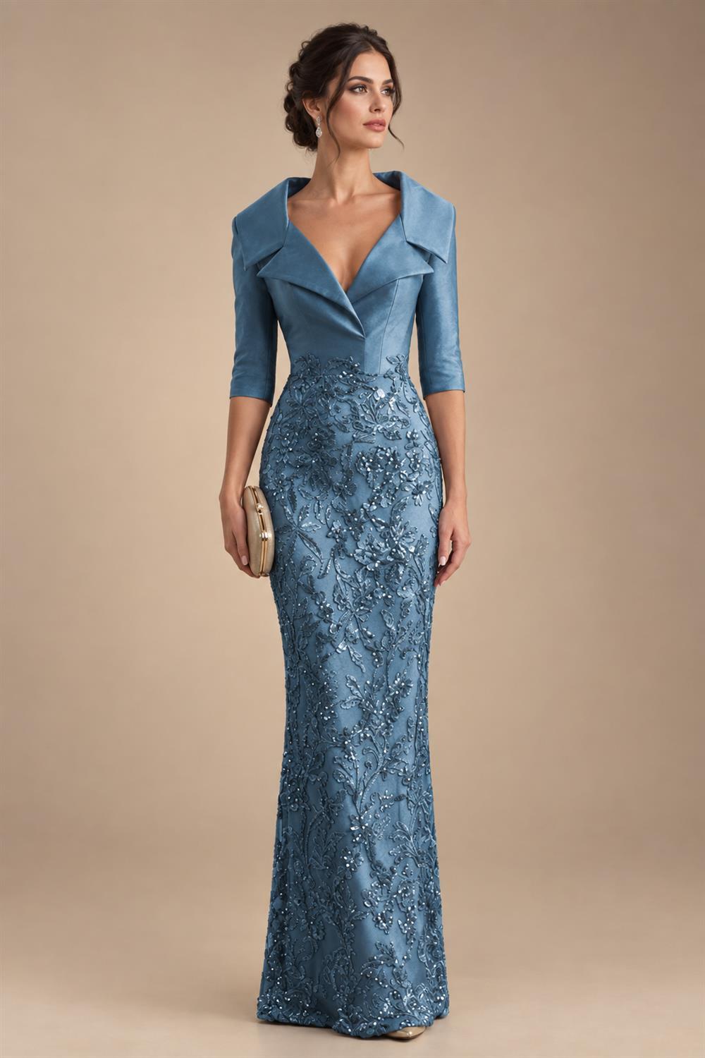 Sequin Floral Sheath Floor-Length Mother of the Bride & Groom Dresses with Satin Bodice (SHI22500925)