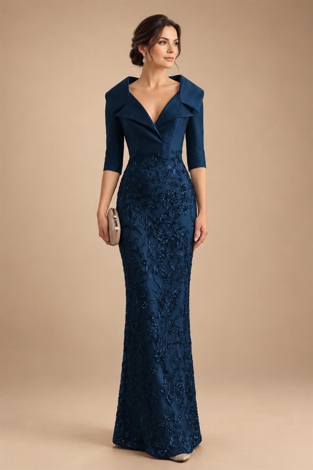 Sequin Floral Sheath Floor-Length Mother of the Bride & Groom Dresses with Satin Bodice (SHI22500925)