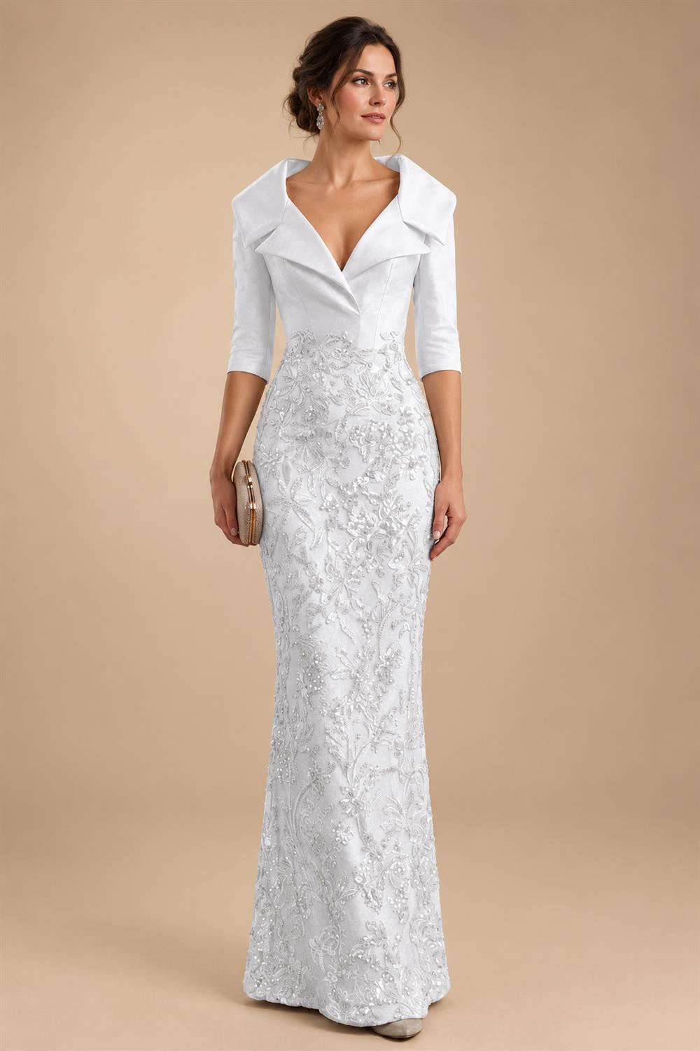Sequin Floral Sheath Floor-Length Mother of the Bride & Groom Dresses with Satin Bodice (SHI22500925)