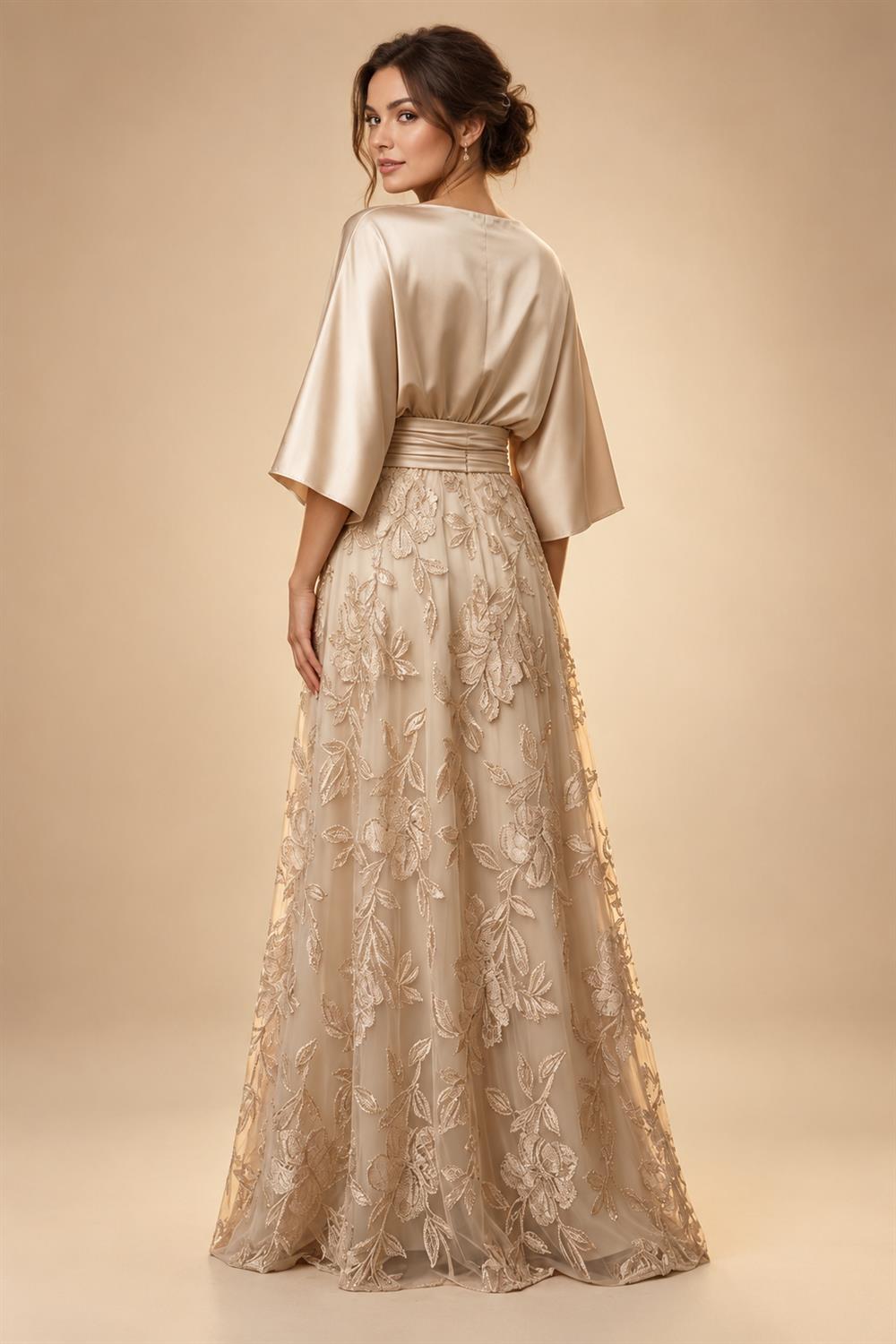 Sheath/Column Off Shoulder Stretch Jersey Floor-Length Mother of the Bride & Groom Dresses with Lace Appliques Sleeves & Slit (SHI22501550)