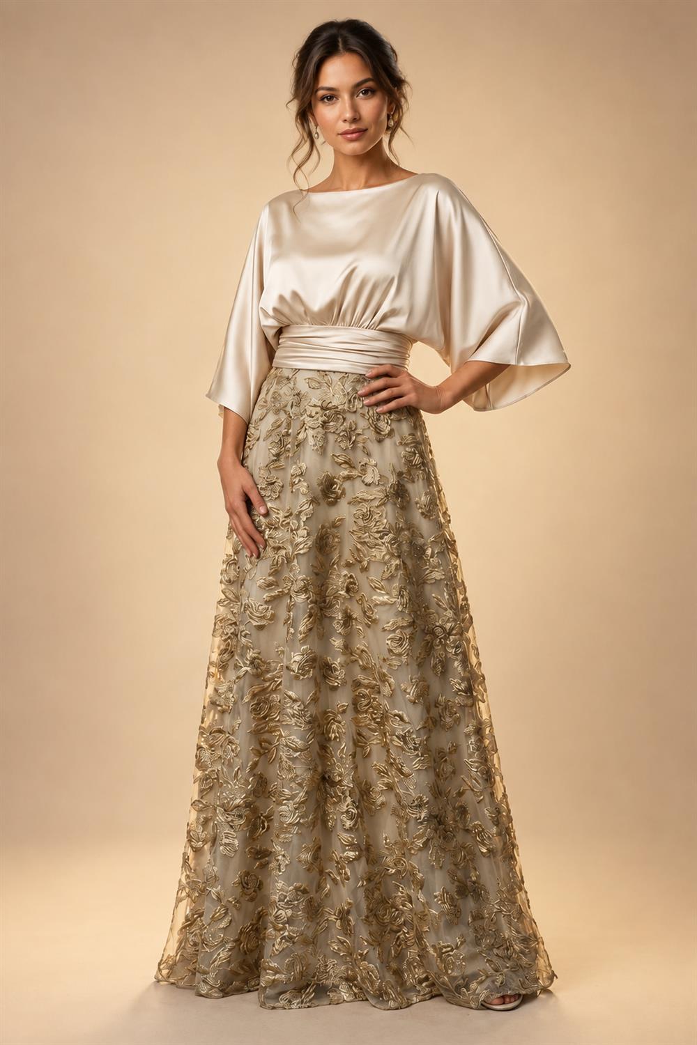 Satin A Line Round Neck Ruched Pleats Mother of the Bride & Groom Dresses (SHI22500952)