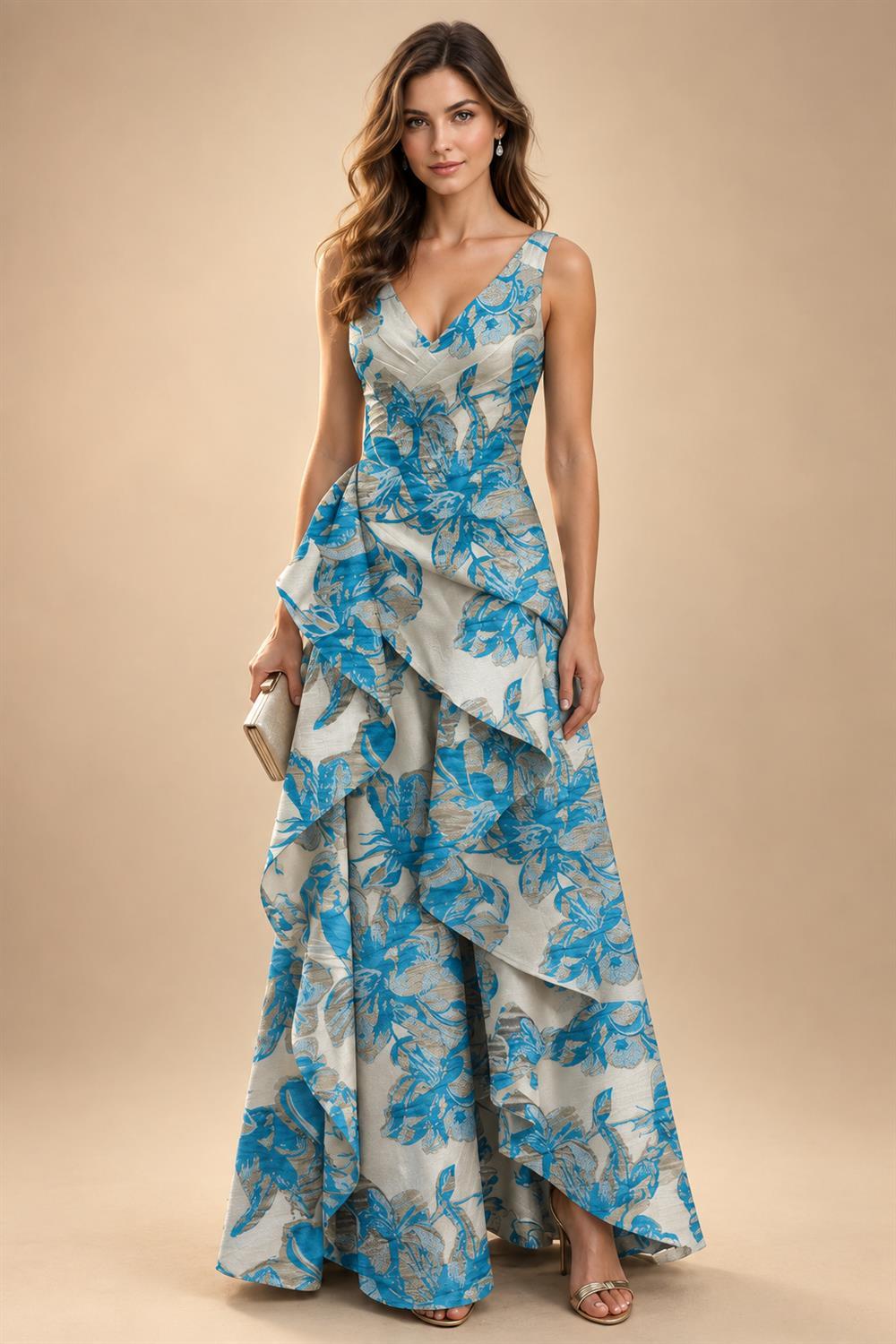 Jacquard A Line V Neck Ruffles Corset Mother of the Bride & Groom Dresses (SHI22500967)
