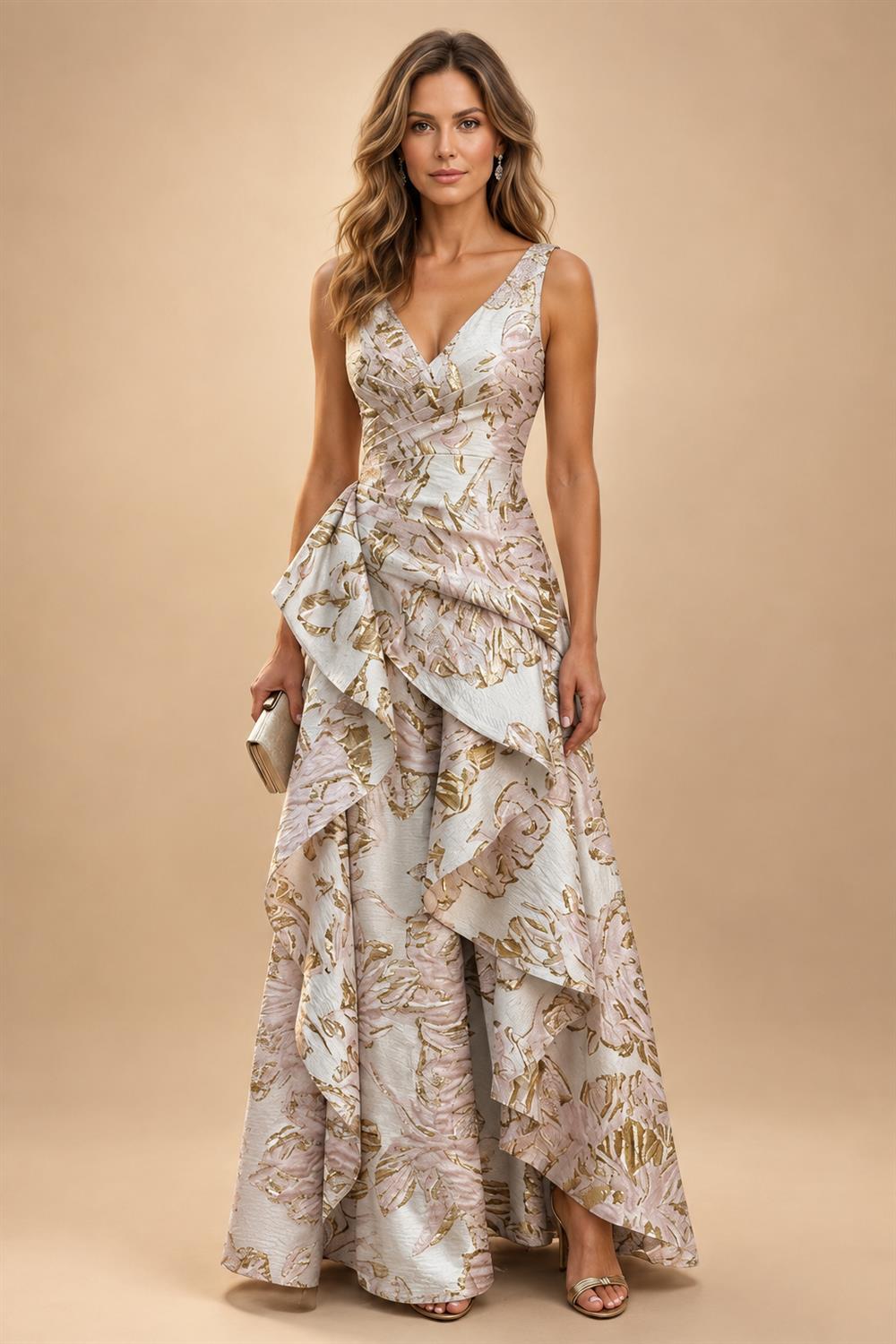 Jacquard A Line V Neck Ruffles Corset Mother of the Bride & Groom Dresses (SHI22500967)