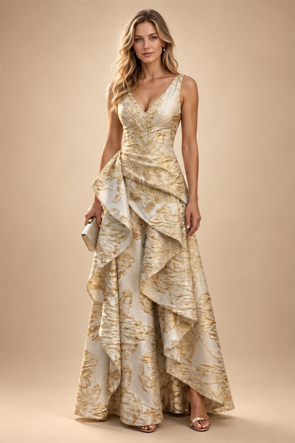 Jacquard A Line V Neck Ruffles Corset Mother of the Bride & Groom Dresses (SHI22500967)