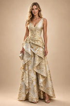 Jacquard A Line V Neck Ruffles Corset Mother of the Bride & Groom Dresses (SHI22500967)