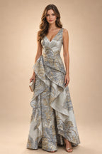 Jacquard A Line V Neck Ruffles Corset Mother of the Bride & Groom Dresses (SHI22500967)
