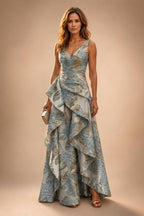 Jacquard A Line V Neck Ruffles Corset Mother of the Bride & Groom Dresses (SHI22500967)