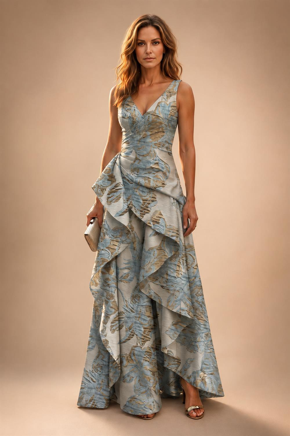 Jacquard A Line V Neck Ruffles Corset Mother of the Bride & Groom Dresses (SHI22500967)