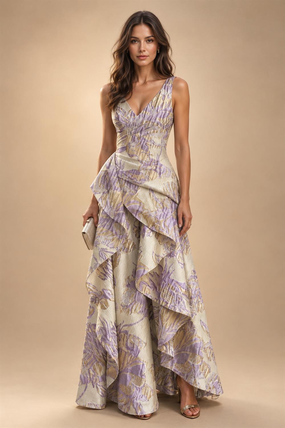 Jacquard A Line V Neck Ruffles Corset Mother of the Bride & Groom Dresses (SHI22500967)