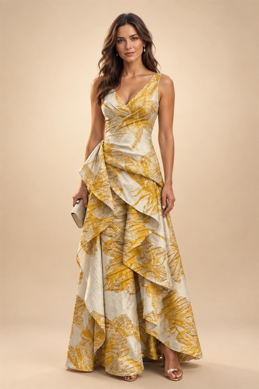 Jacquard A Line V Neck Ruffles Corset Mother of the Bride & Groom Dresses (SHI22500967)