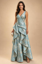Jacquard A Line V Neck Ruffles Corset Mother of the Bride & Groom Dresses (SHI22500967)
