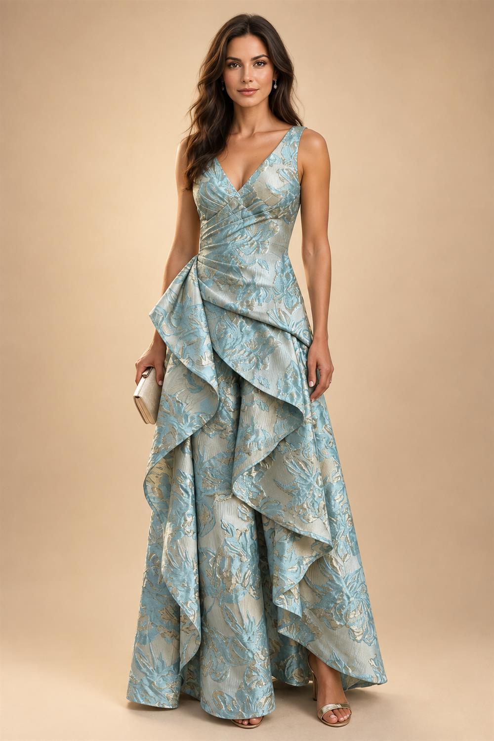 Jacquard A Line V Neck Ruffles Corset Mother of the Bride & Groom Dresses (SHI22500967)