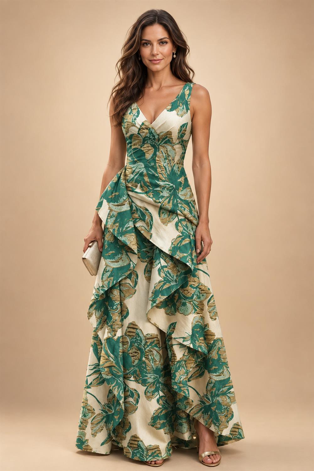 Jacquard A Line V Neck Ruffles Corset Mother of the Bride & Groom Dresses (SHI22500967)