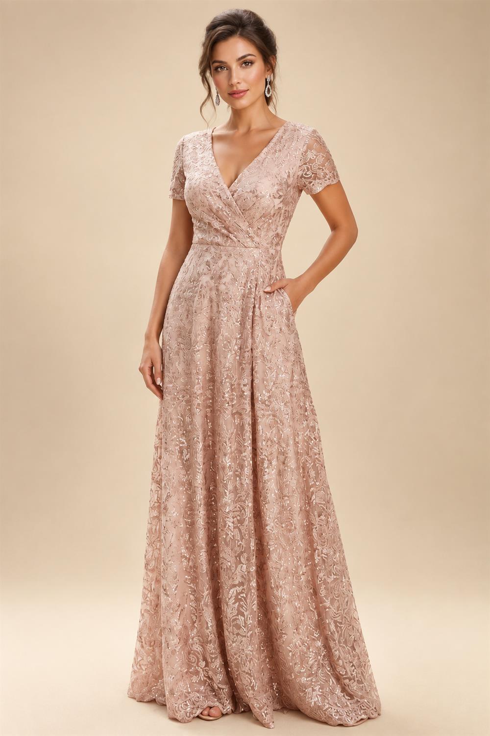 Sequin Floral A-Line/Princess V-Neck Floor-Length Mother of the Bride & Groom Dresses with 3D Flowers & Pleats (SHI22501348)