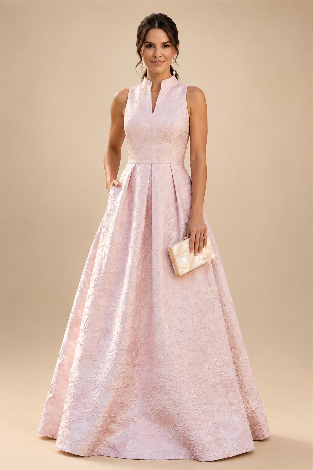 Jacquard A-Line/Princess V-Neck Floor-Length Mother of the Bride & Groom Dresses with Pockets (SHI22500987)