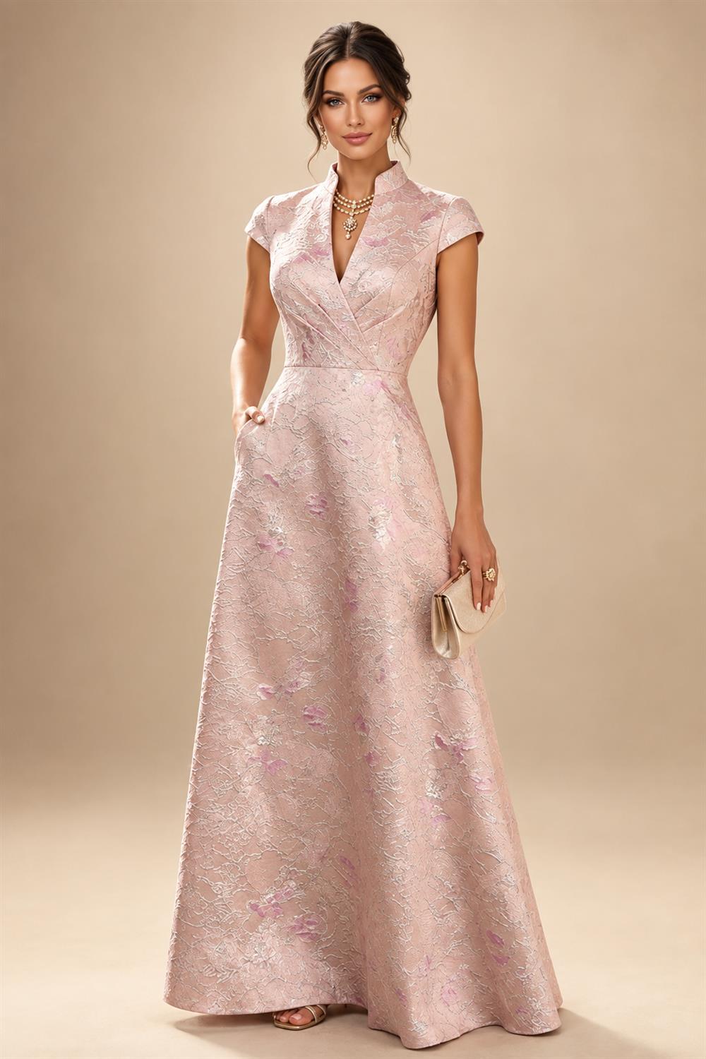 A-Line/Princess Scoop Neck Chiffon Maxi Mother of the Bride & Groom Dresses with Lace Appliques, Sweep Train & Pleats (SHI22501636)