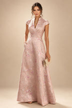 Sheath/Column V-Neck Jacquard Maxi Mother of the Bride & Groom Dresses with Ruffles & Slit (SHI25001047)