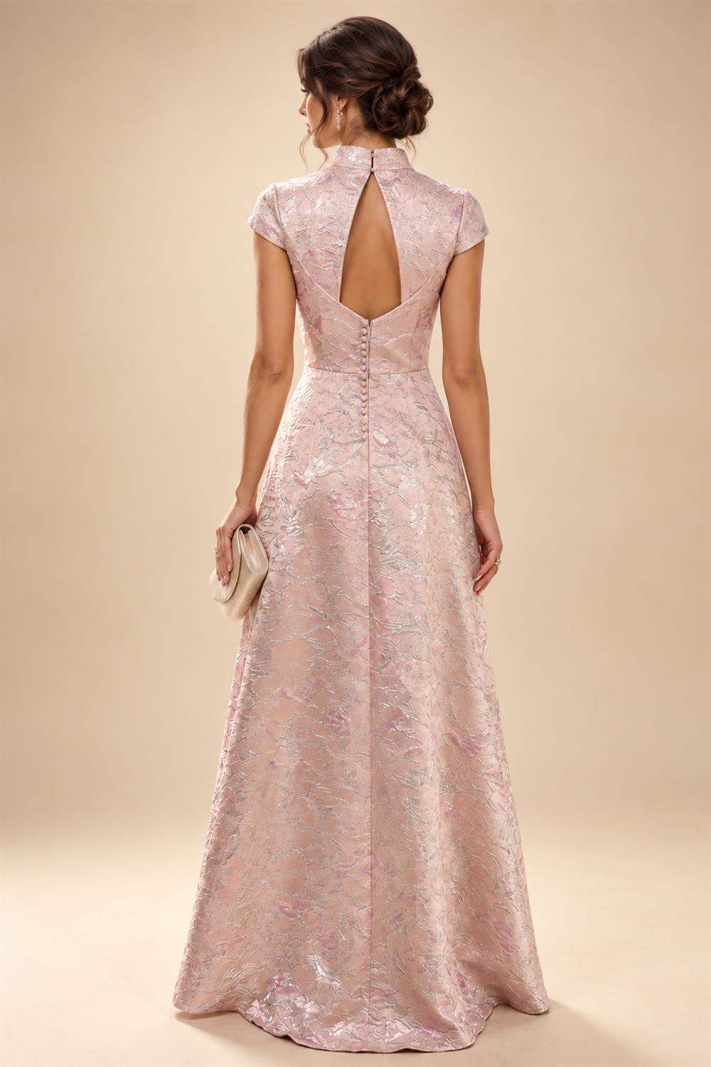 A-Line/Princess Scoop Neck Chiffon Maxi Mother of the Bride & Groom Dresses with Lace Appliques, Sweep Train & Pleats (SHI22501636)
