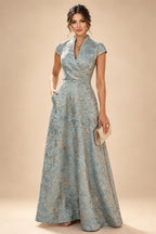 Jacquard A-Line/Princess V-Neck Floor-Length Mother of the Bride & Groom Dresses with Pockets (SHI22500987)