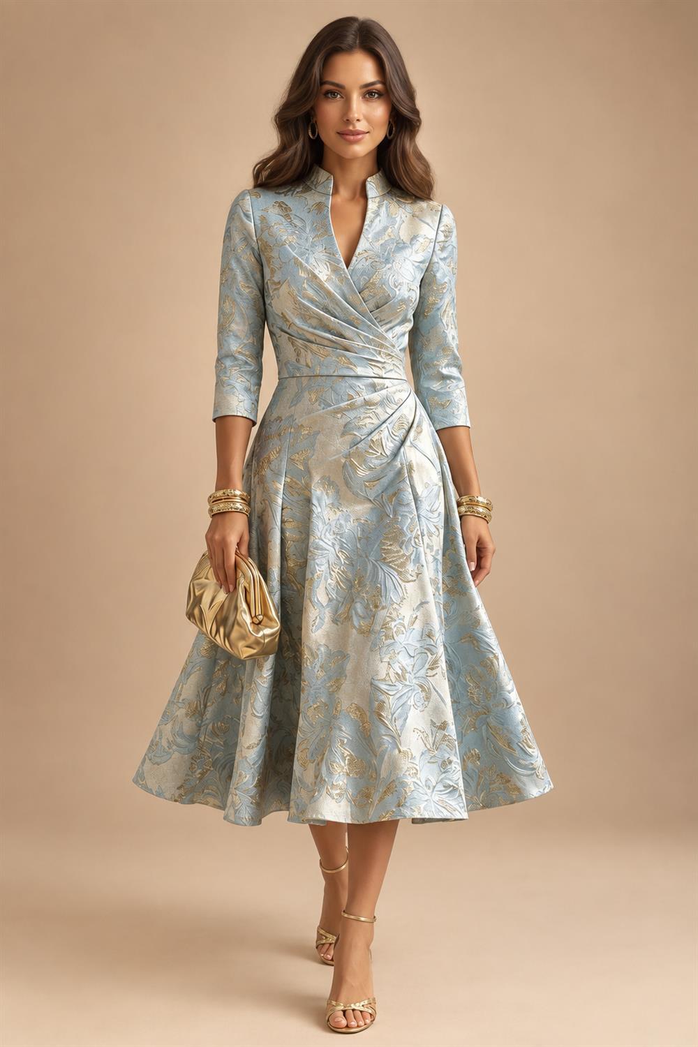 A-Line/Princess V-Neck Floral Embroidery Floor-Length Mother of the Bride & Groom Dresses with Ruched Satin Bodice (SHI22501691)
