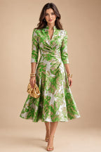 Jacquard A-Line/Princess V-Neck Tea-Length Mother of the Bride & Groom Dresses with Ruched Waist (SHI22501056)