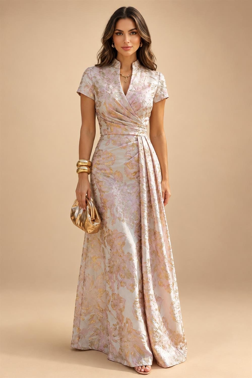 Jacquard A-Line/Princess V-Neck Floor-Length Mother of the Bride & Groom Dresses with Pockets (SHI22500987)