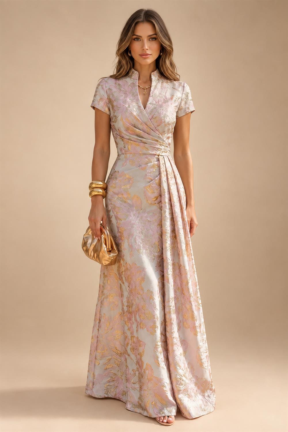 A-Line/Princess V-Neck Chiffon Maxi Mother of the Bride & Groom Dresses with Feather Trim & Pleats (SHI22501651)