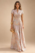 A-Line/Princess V-Neck Chiffon Maxi Mother of the Bride & Groom Dresses with Feather Trim & Pleats (SHI22501651)