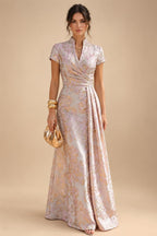 Jacquard A-Line/Princess V-Neck Floor-Length Mother of the Bride & Groom Dresses with Ruched Waist & Pockets (SHI22501298)