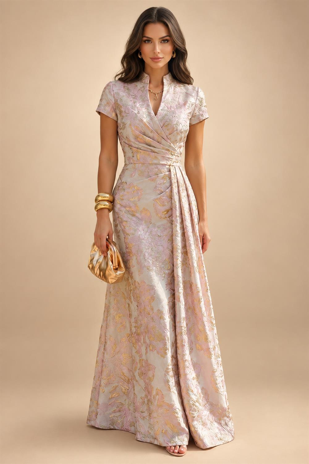 A-Line/Princess V-Neck Chiffon Floor-Length Mother of the Bride & Groom Dresses with Lace Appliques, Sequin & Ruffles (SHI22501608)