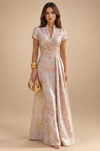 Jacquard Sheath/Column V-Neck Floor-Length Mother of the Bride & Groom Dresses with Ruched Waist (SHI22501057)