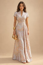 A-Line/Princess V-Neck Floor-Length Mother of the Bride & Groom Dresses with Ruffles & Ruched Waist (SHI22501284)