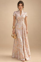 A-Line/Princess Scoop Neck Chiffon Maxi Mother of the Bride & Groom Dresses with Lace Appliques, Sweep Train & Pleats (SHI22501636)