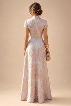 Floral Print A-Line/Princess V-Neck Tea-Length Mother of the Bride & Groom Dresses with Ruched Waist & Pockets (SHI22501150)