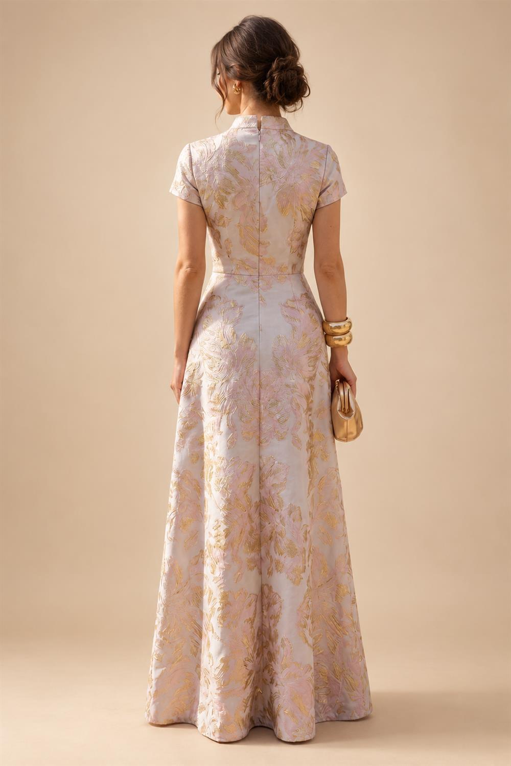Sheath/Column V-Neck Jacquard Maxi Mother of the Bride & Groom Dresses with Ruffles & Slit (SHI25001047)