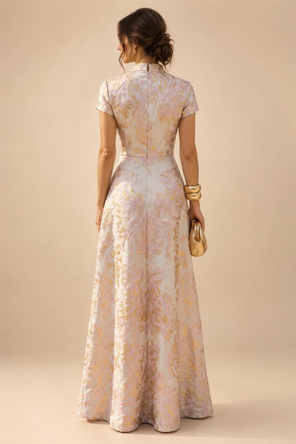 Jacquard A-Line/Princess V-Neck Floor-Length Mother of the Bride & Groom Dresses with Ruched Waist & Pockets (SHI22501298)