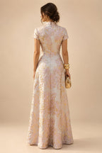 Jacquard A-Line/Princess V-Neck Floor-Length Mother of the Bride & Groom Dresses with Ruched Waist & Pockets (SHI22501298)