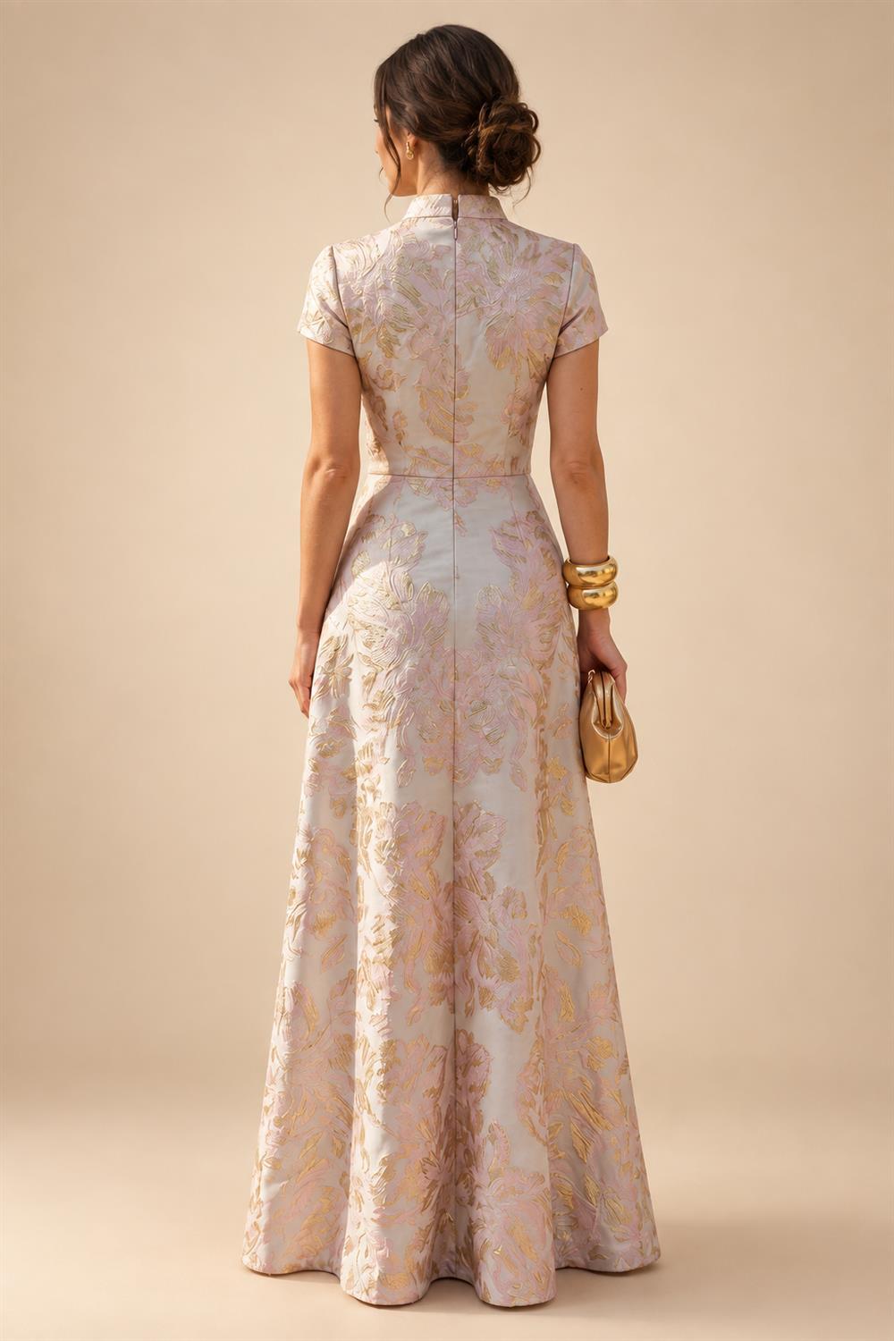 Jacquard Sheath/Column V-Neck Floor-Length Mother of the Bride & Groom Dresses with Ruched Waist (SHI22501057)