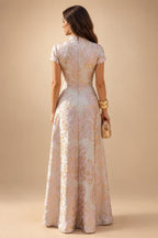 A-Line Chiffon Floral Print 3/4 Cape Sleeves Tiered Mother of the Bride & Groom Dresses with Beaded Waist Embellishment (SHI22500669)