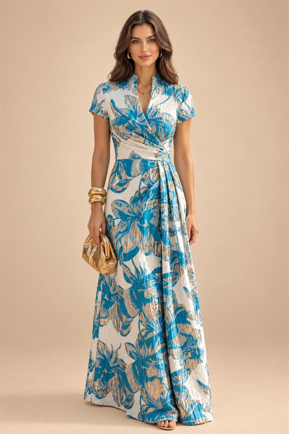 Jacquard Sheath/Column V-Neck Floor-Length Mother of the Bride & Groom Dresses with Ruched Waist (SHI22501057)