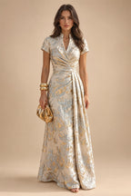 Jacquard Sheath/Column V-Neck Floor-Length Mother of the Bride & Groom Dresses with Ruched Waist (SHI22501057)