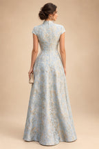 Jacquard A-Line/Princess V-Neck Floor-Length Mother of the Bride & Groom Dresses with Ruched Waist & Pockets (SHI22501298)