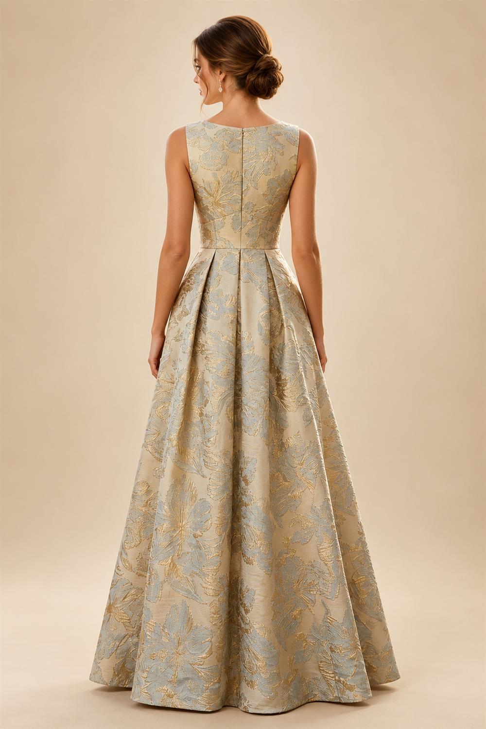 Jacquard A-Line/Princess V-Neck Floor-Length Mother of the Bride & Groom Dresses with Pockets (SHI22500987)