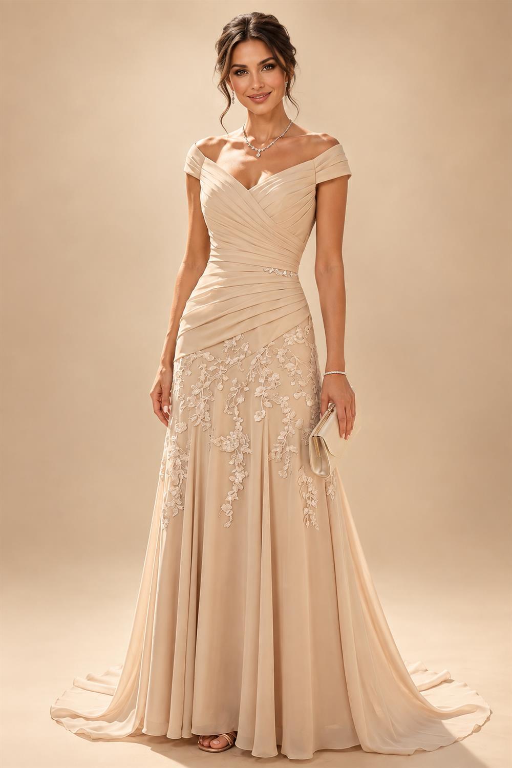 Jacquard Sheath/Column V-Neck Floor-Length Mother of the Bride & Groom Dresses with Ruched Waist (SHI22501057)