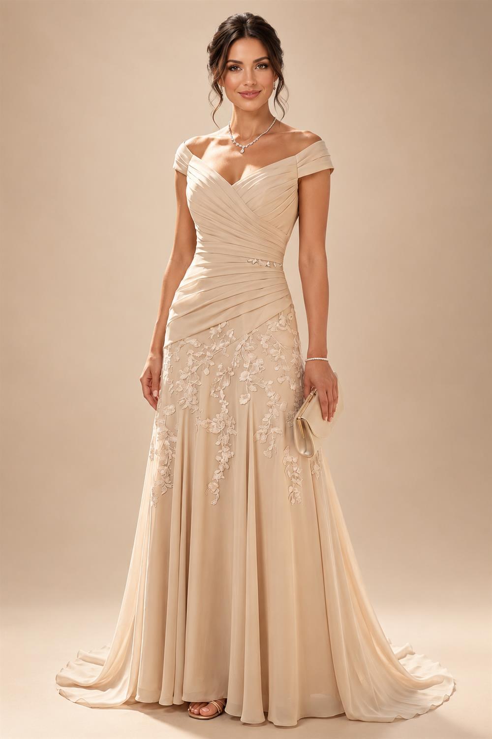 A-Line/Princess V-Neck Floral Embroidery Floor-Length Mother of the Bride & Groom Dresses with Ruched Satin Bodice (SHI22501691)