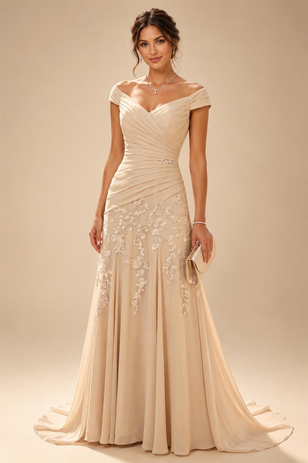 Jacquard A-Line/Princess V-Neck Floor-Length Mother of the Bride & Groom Dresses with Ruched Waist & Pockets (SHI22501298)